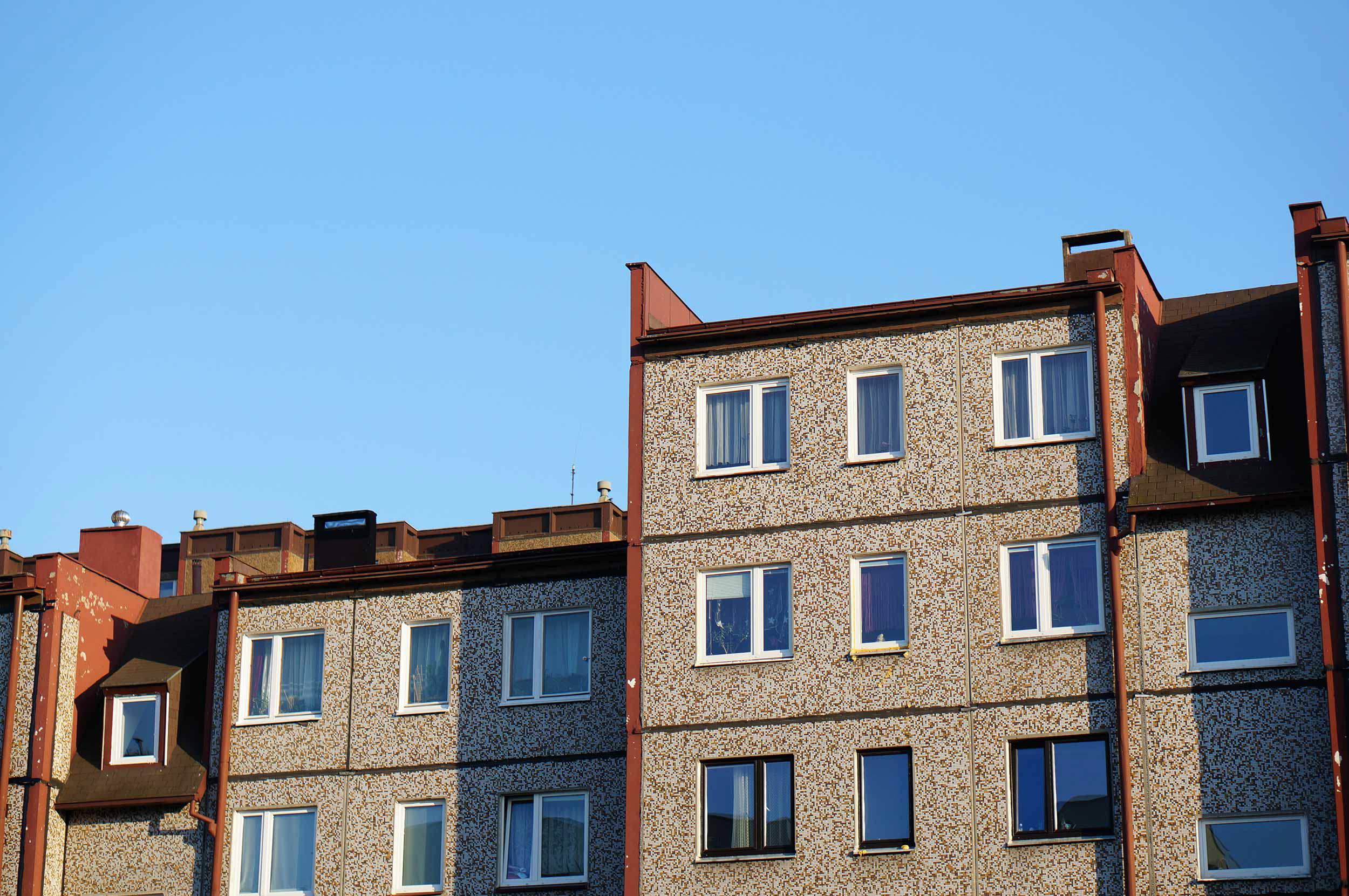 Fasad, bostadshus, grå fasad